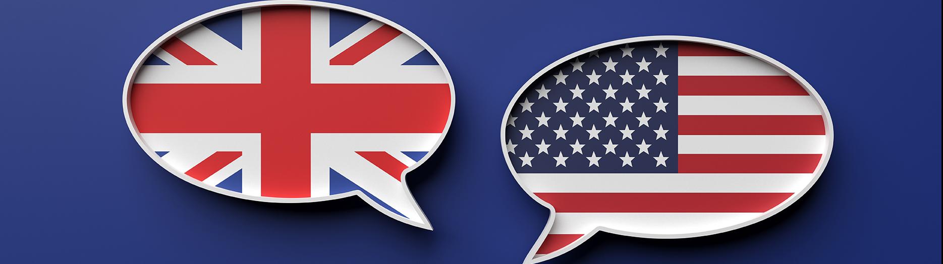 bulles de dialogues avec drapeaux anglais et américain